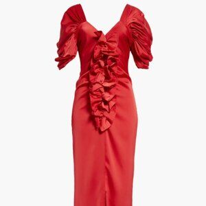 ORIRE Red SUSS Ruffle Silk Gown, Red Prom Formal Dress, Sz Small (4)